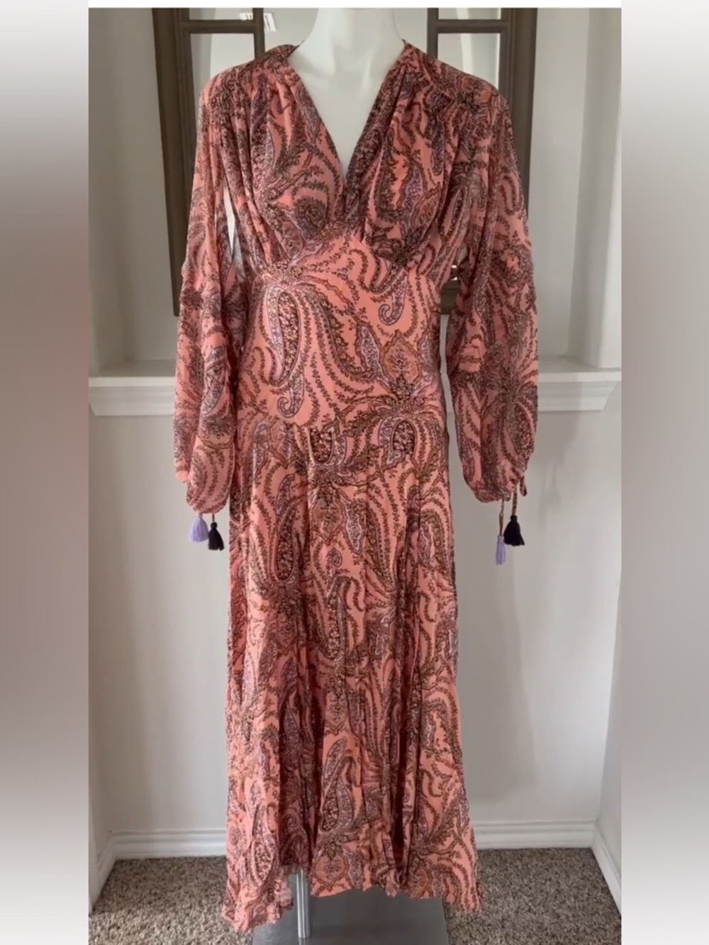 Free People Mirage Boho Printed Maxi Dress in Orange Maxikjole size 10 - Picture 10 of 16